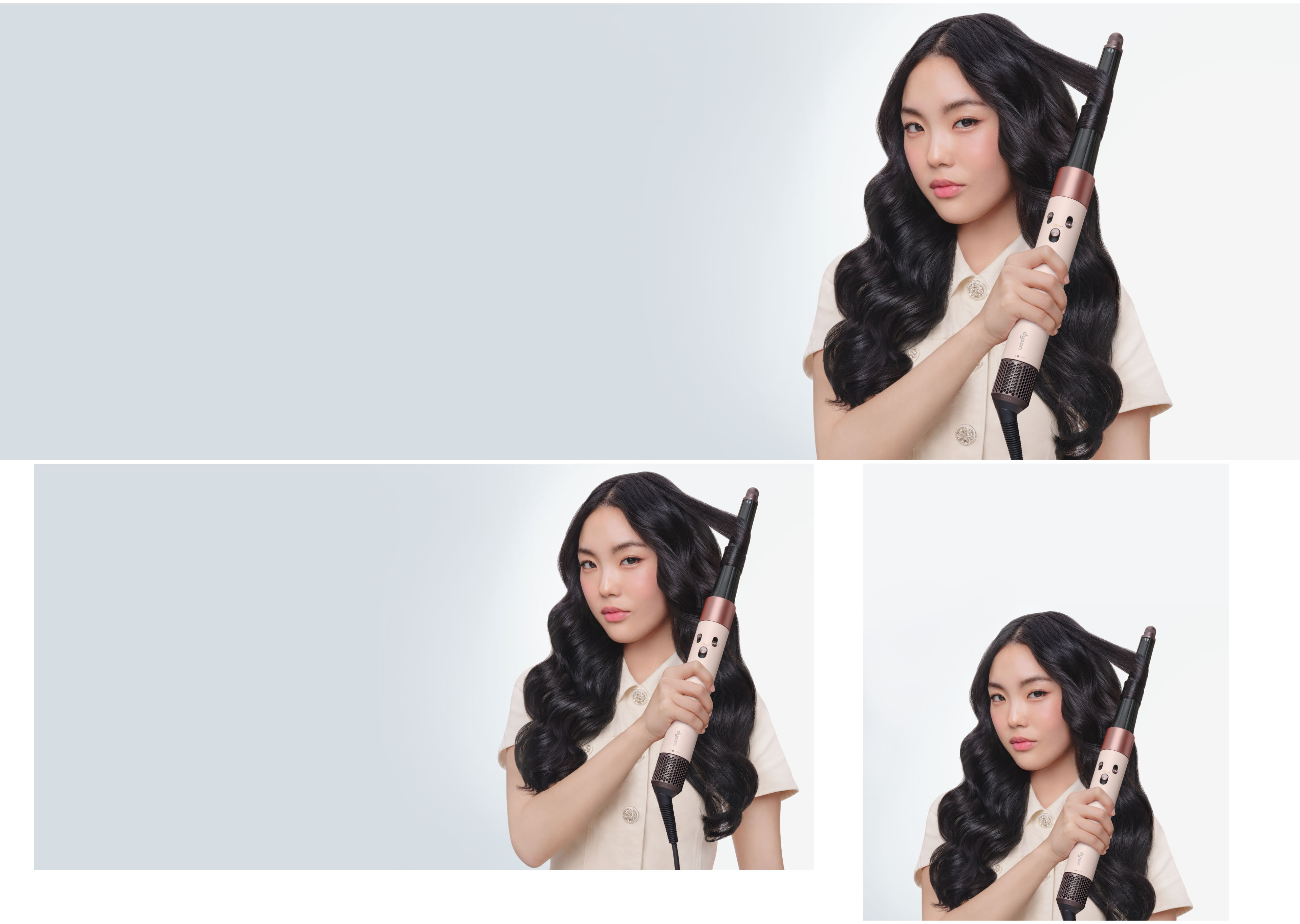 Un mannequin boucle ses cheveux à l’aide du multistyler Dyson Airwrap i.d.